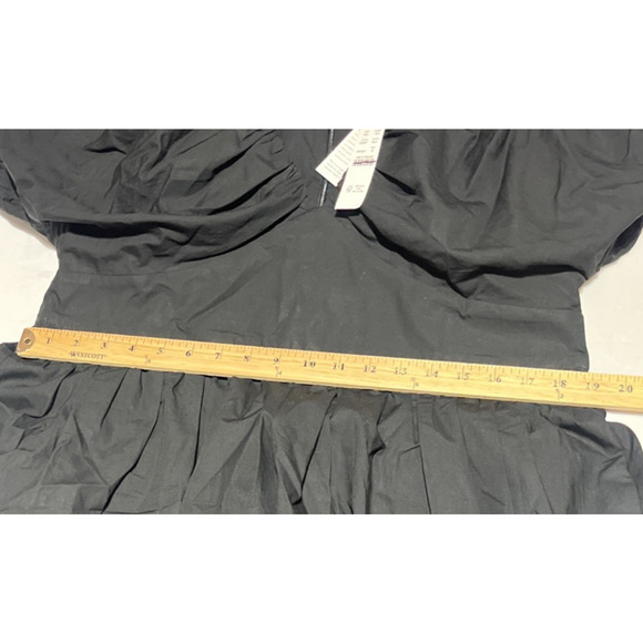 J Crew Collection Cecily Dress in Cotton Poplin 16 Black Puff Sleeve V Neck Midi - Picture 7 of 10